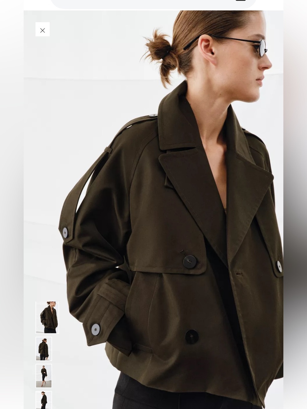 NWT Zara ZW Collection Water Repellent Cropped Trench Dark Khaki - Medium - Picture 2 of 13